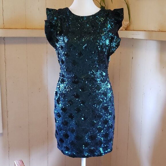 Zara Green Sequin Mini Dress - Picture 4 of 15